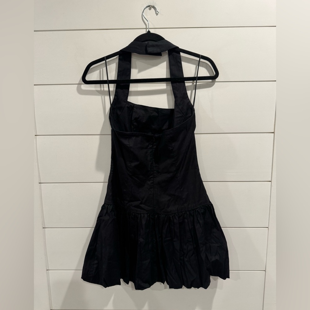 Reformation black halter Babette bubble hem mini dress - Picture 5 of 7